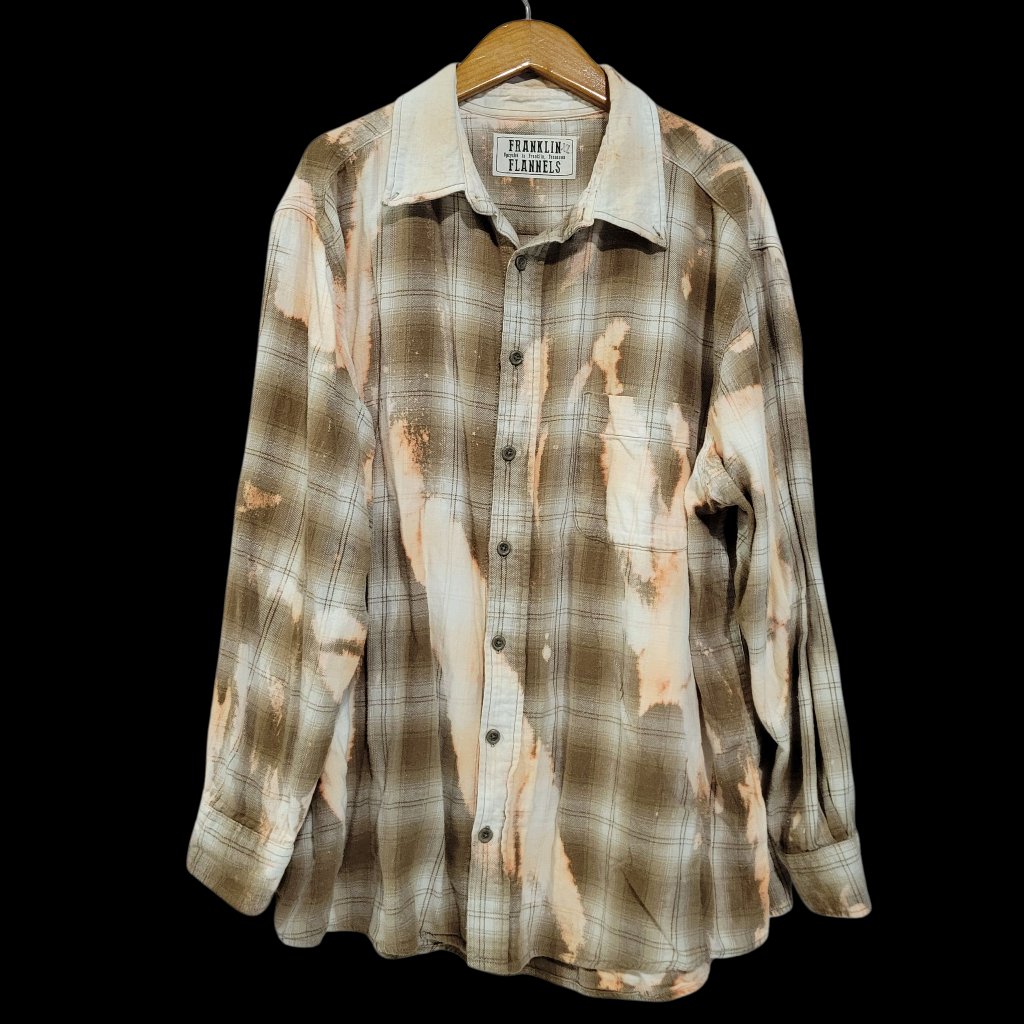 Franklin Flannels Mens Xl Brown Distessed Bleached Buttons Thrashed